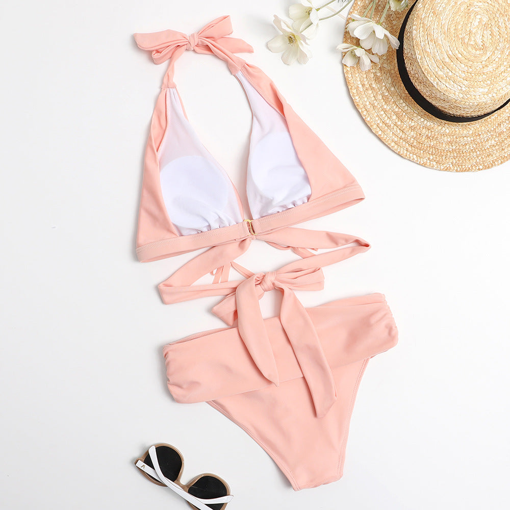Womens High Waisted Drawing Cat Strappy Bikini