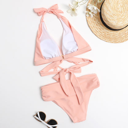Womens High Waisted Drawing Cat Strappy Bikini