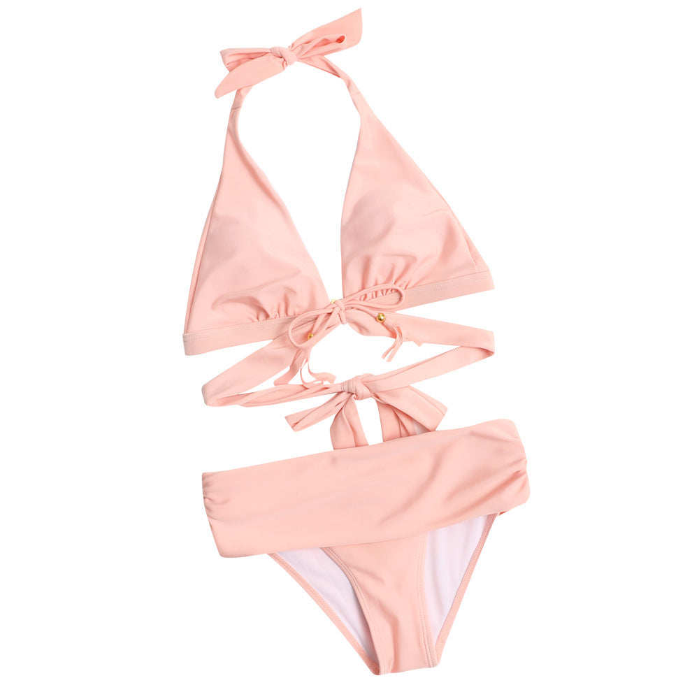 Womens High Waisted Drawing Cat Strappy Bikini