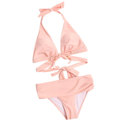 Womens High Waisted Drawing Cat Strappy Bikini