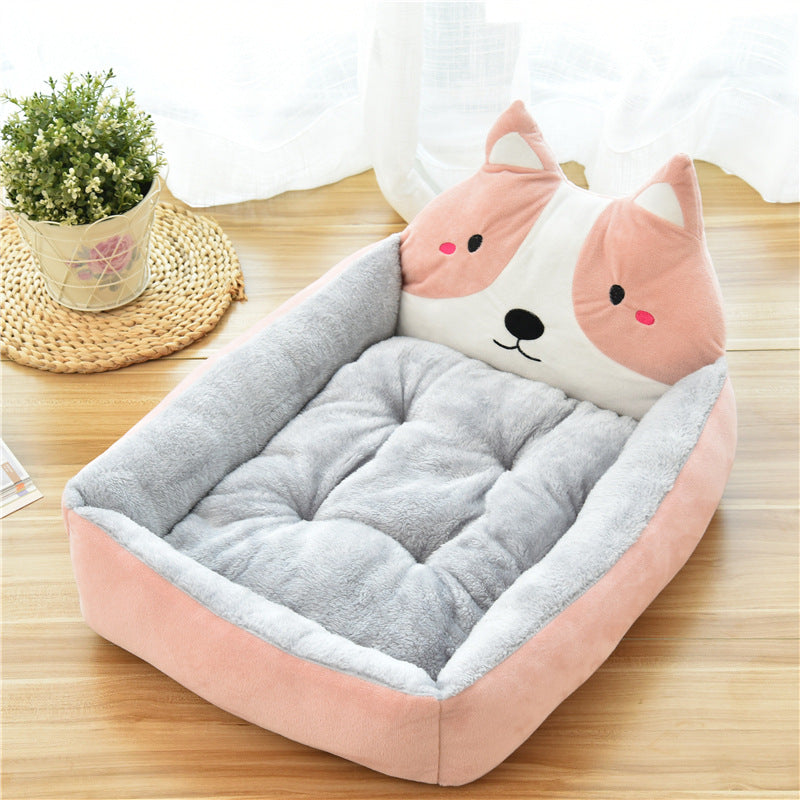 Kawaii Comfort: Adorable Pale Yellow Anime Cat Plush Pet Bed