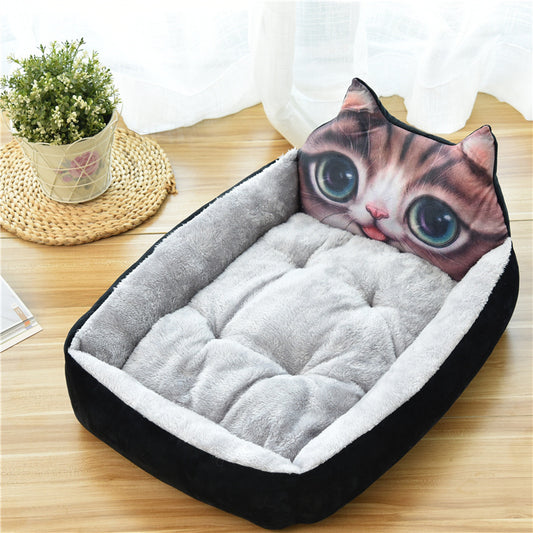 Kawaii Comfort: Adorable Pale Yellow Anime Cat Plush Pet Bed