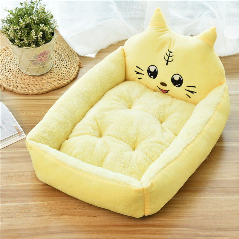Kawaii Comfort: Adorable Pale Yellow Anime Cat Plush Pet Bed