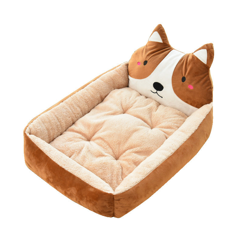 Kawaii Comfort: Adorable Pale Yellow Anime Cat Plush Pet Bed