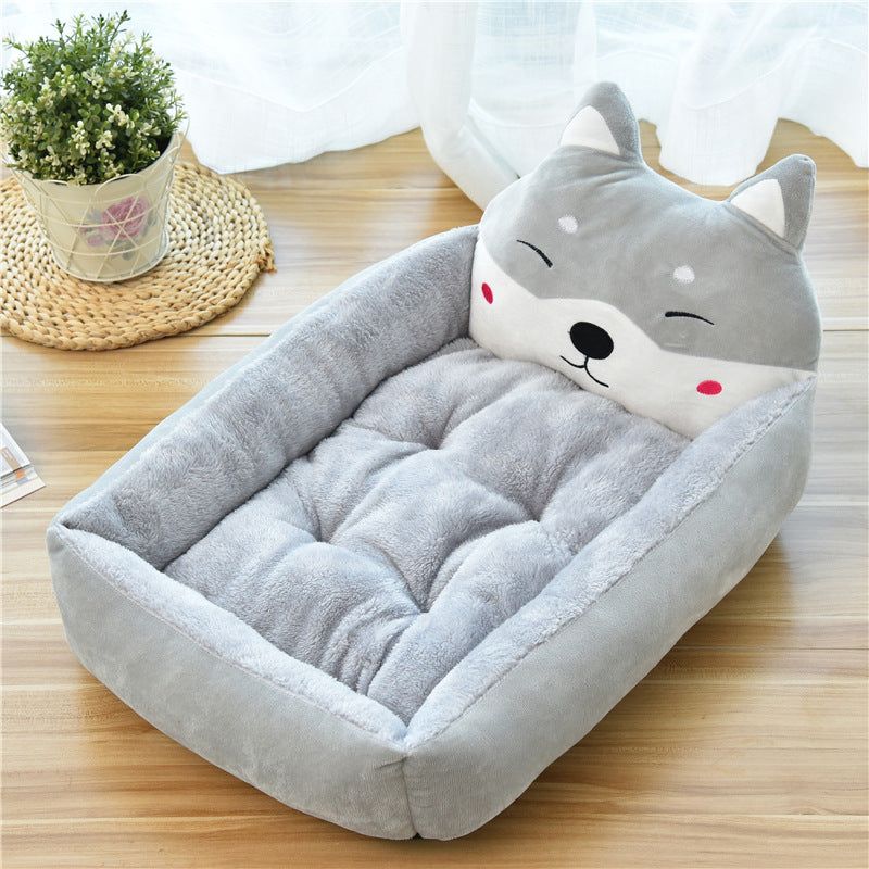 Kawaii Comfort: Adorable Pale Yellow Anime Cat Plush Pet Bed