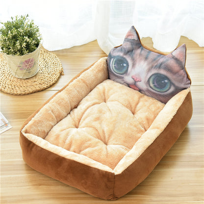 Kawaii Comfort: Adorable Pale Yellow Anime Cat Plush Pet Bed