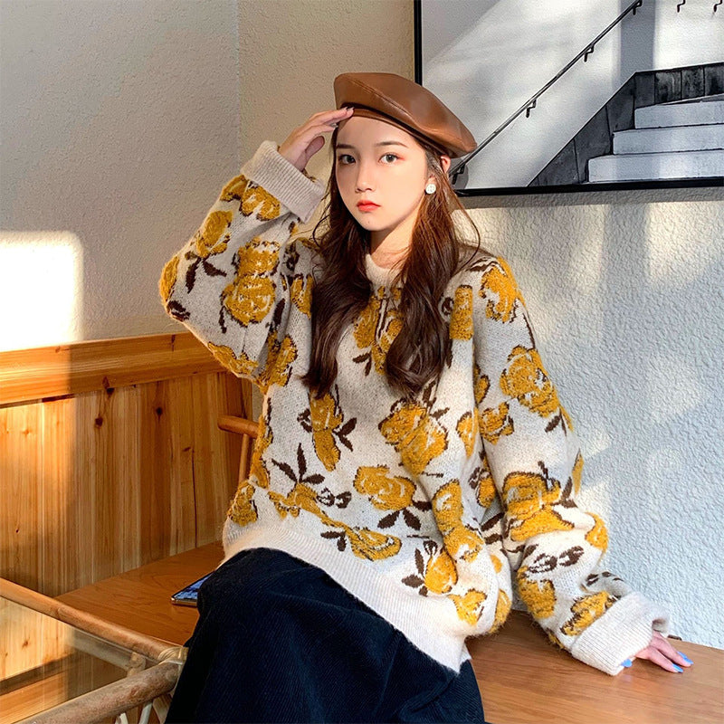 Bloomburst O Neck Floral Sweater