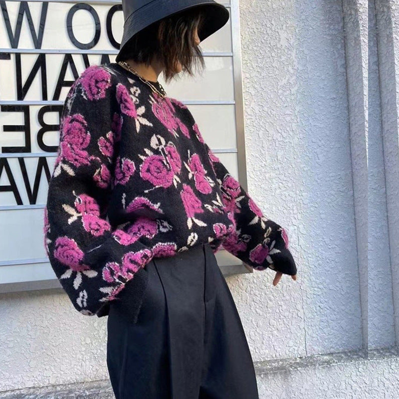 Bloomburst O Neck Floral Sweater