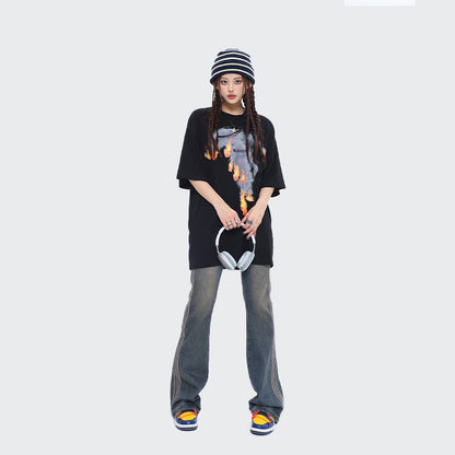 Black Draw Cats Slogan Print Cotton Summer T-Shirts Women