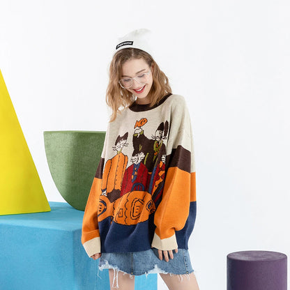 Women Cat Embroidered Knitted Sweater