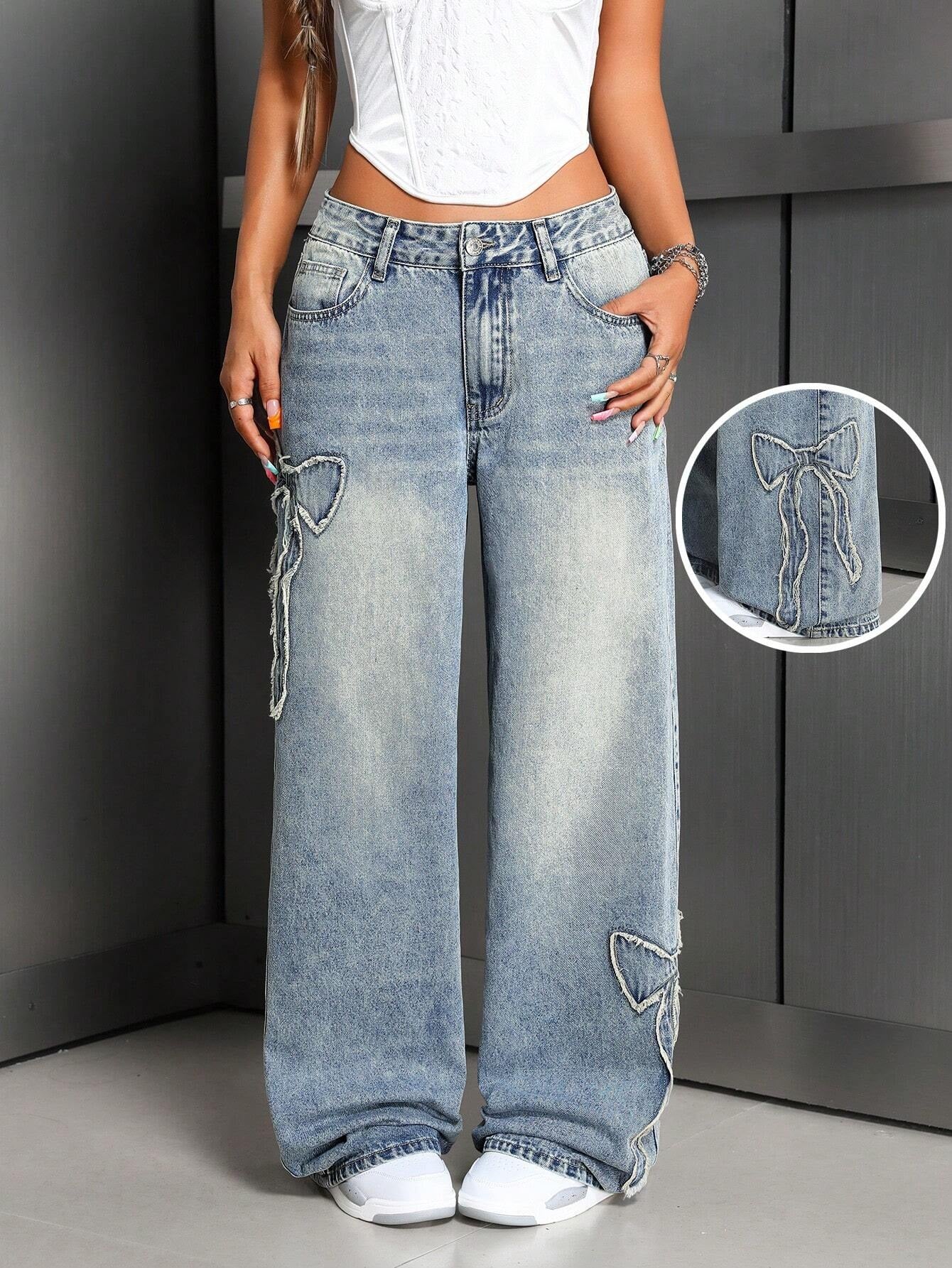 Womens Irregular Wide Leg Jeans