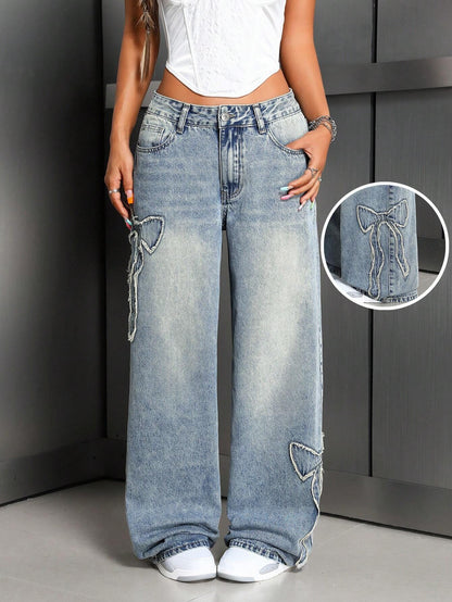Womens Irregular Wide Leg Jeans