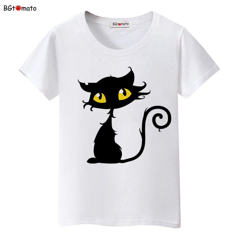 Funny Cap Three Cat Cartoon Summer Women T-Shirts
