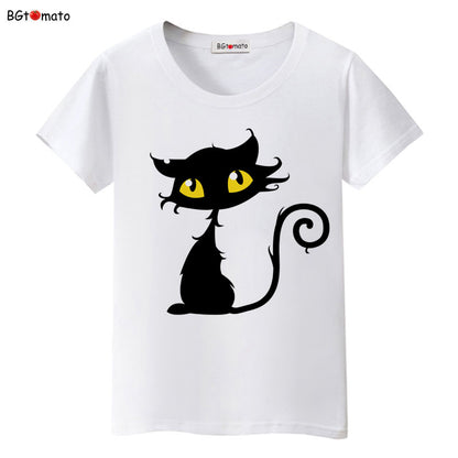 Funny Cap Three Cat Cartoon Summer Women T-Shirts