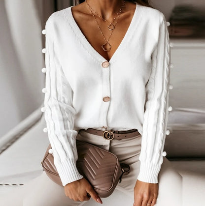 Chic Quilted V Neck Cardigan