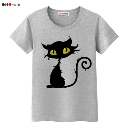 Funny Cap Three Cat Cartoon Summer Women T-Shirts