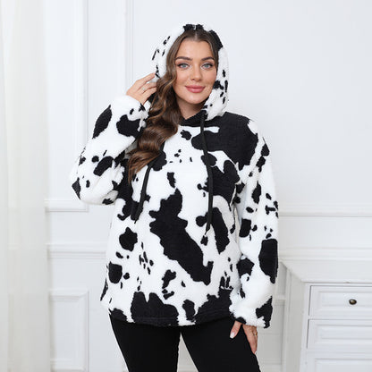Womens Plus Size Black Embroidery Cat Hoodie