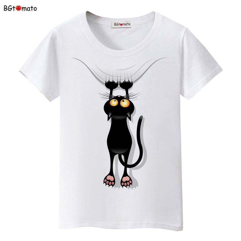 Funny Cap Three Cat Cartoon Summer Women T-Shirts