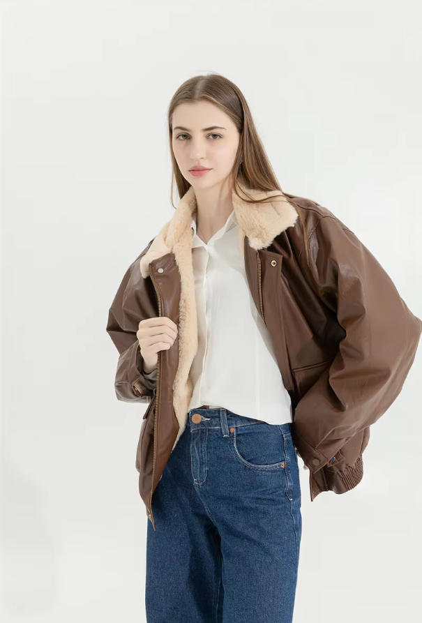 Retro Luxe Fur-Lined Leather Jacket