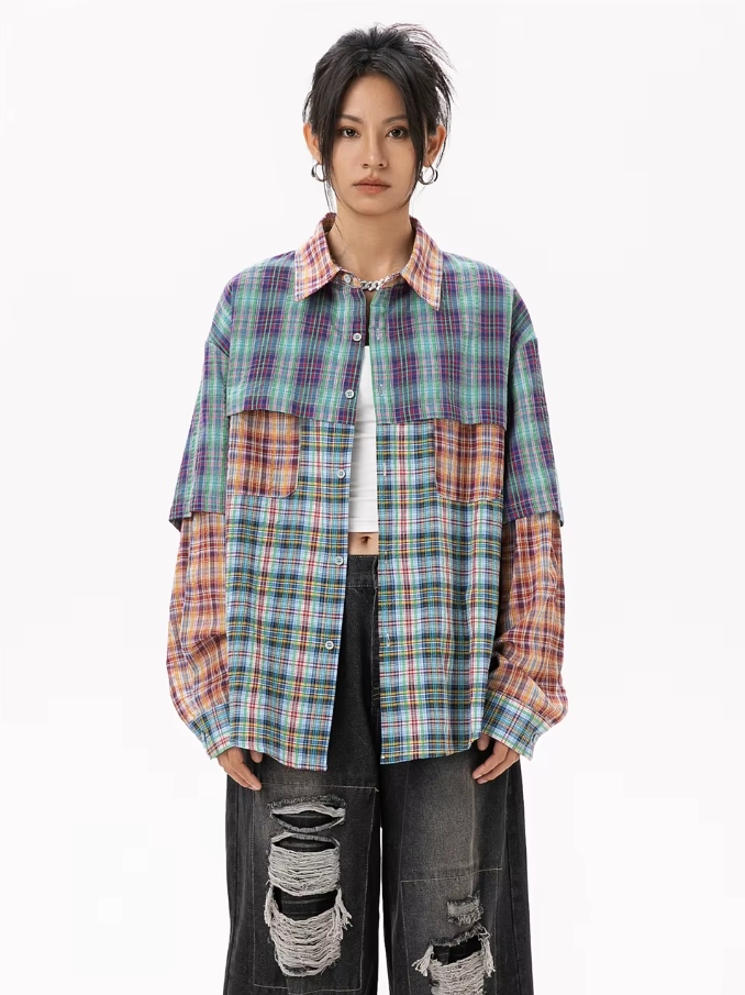 Korean Charm Plaid Blouse