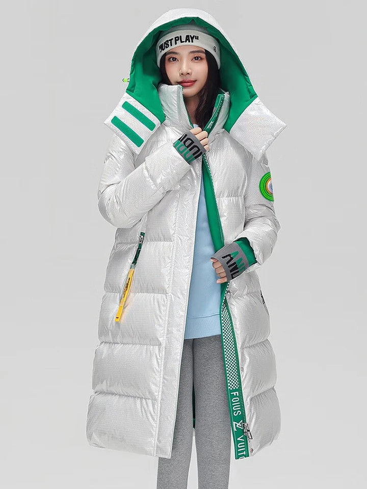 Womens Glossy Duck Down Puffy Colorful Parka Coats