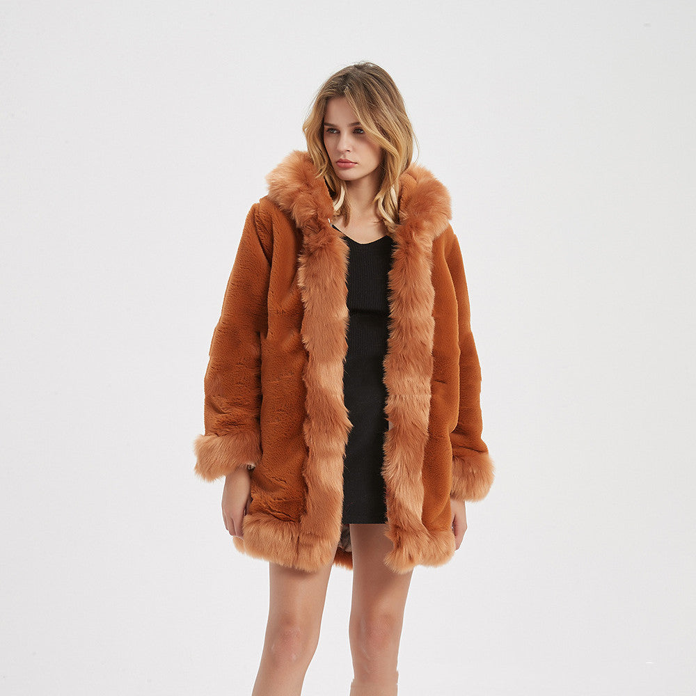Fur Hooded Womens Warm Zipper Outwear Coat