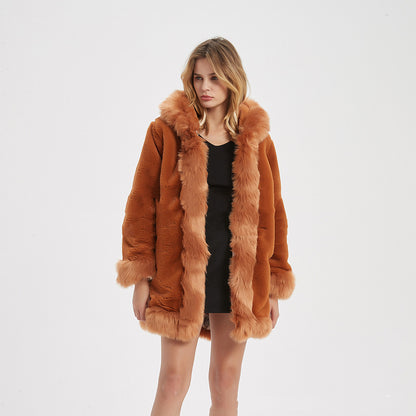 Fur Hooded Womens Warm Zipper Outwear Coat
