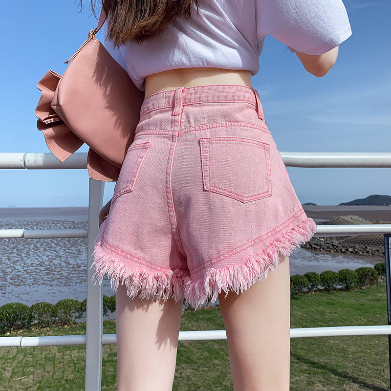 Summer Frayed High Waist Denim Shorts