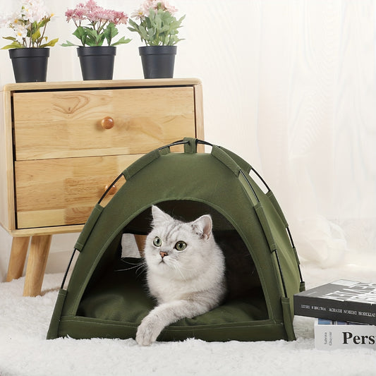 Cozy Camp: Adorable Olive Green Mini Tent Pet Bed
