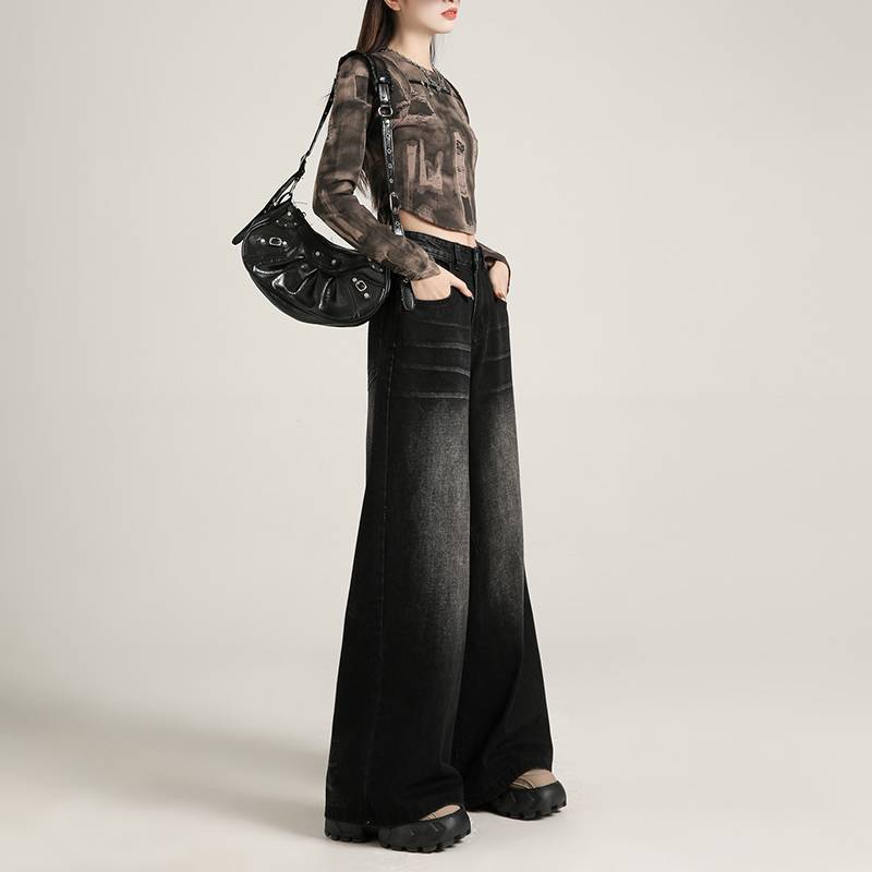 Womens Black Ripped Straight Leg Jeans