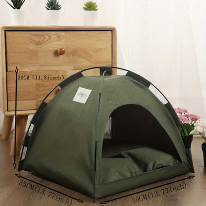 Cozy Camp: Adorable Olive Green Mini Tent Pet Bed
