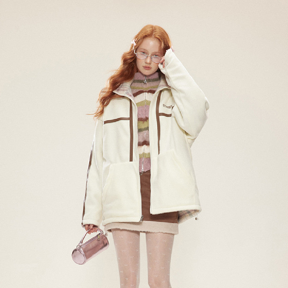 Winter Fashion Vintage Lamb Fleece Cotton Parkas Coat For Women