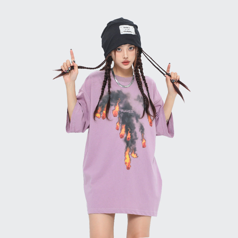 Black Draw Cats Slogan Print Cotton Summer T-Shirts Women
