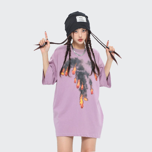 Black Draw Cats Slogan Print Cotton Summer T-Shirts Women