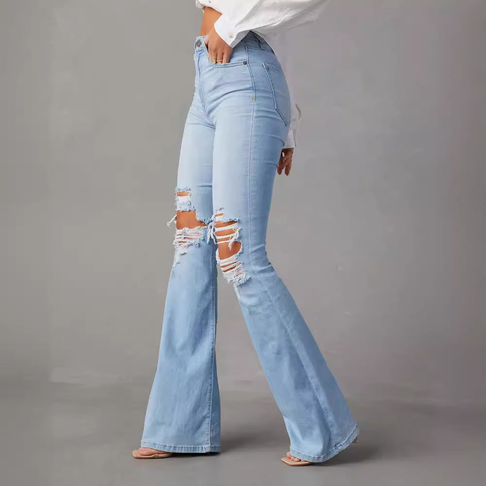 New Casual Ripped Women Blue Jeans Pants