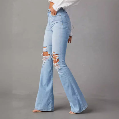 New Casual Ripped Women Blue Jeans Pants
