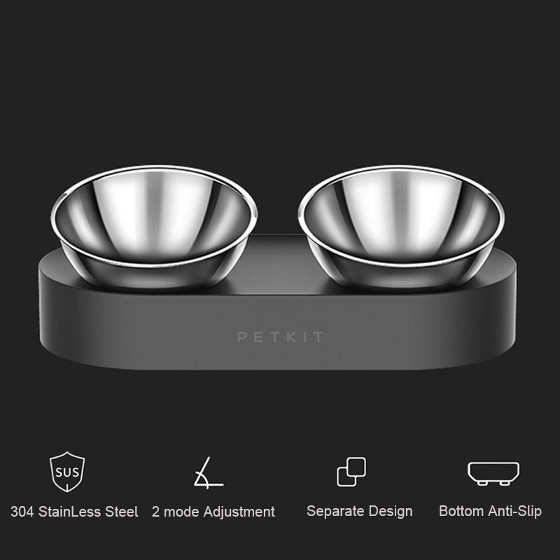 Single Double Set Adjustable Anti Slip Stainless Steel Bowls For Cats Kittens