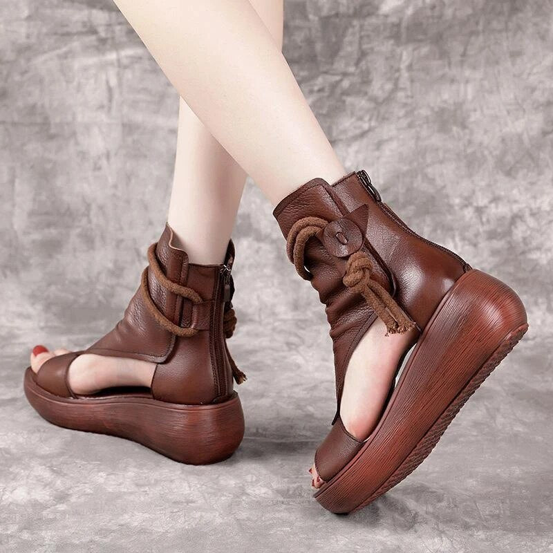 Mid Platform Heel Leather Women Sandals