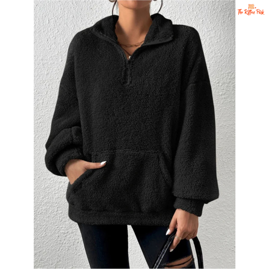 2026 Autumn Winter Women’s Velvet Hoodie, solid color plush pullover with pocket, slim fit fleece top for cozy seasonal fashion.