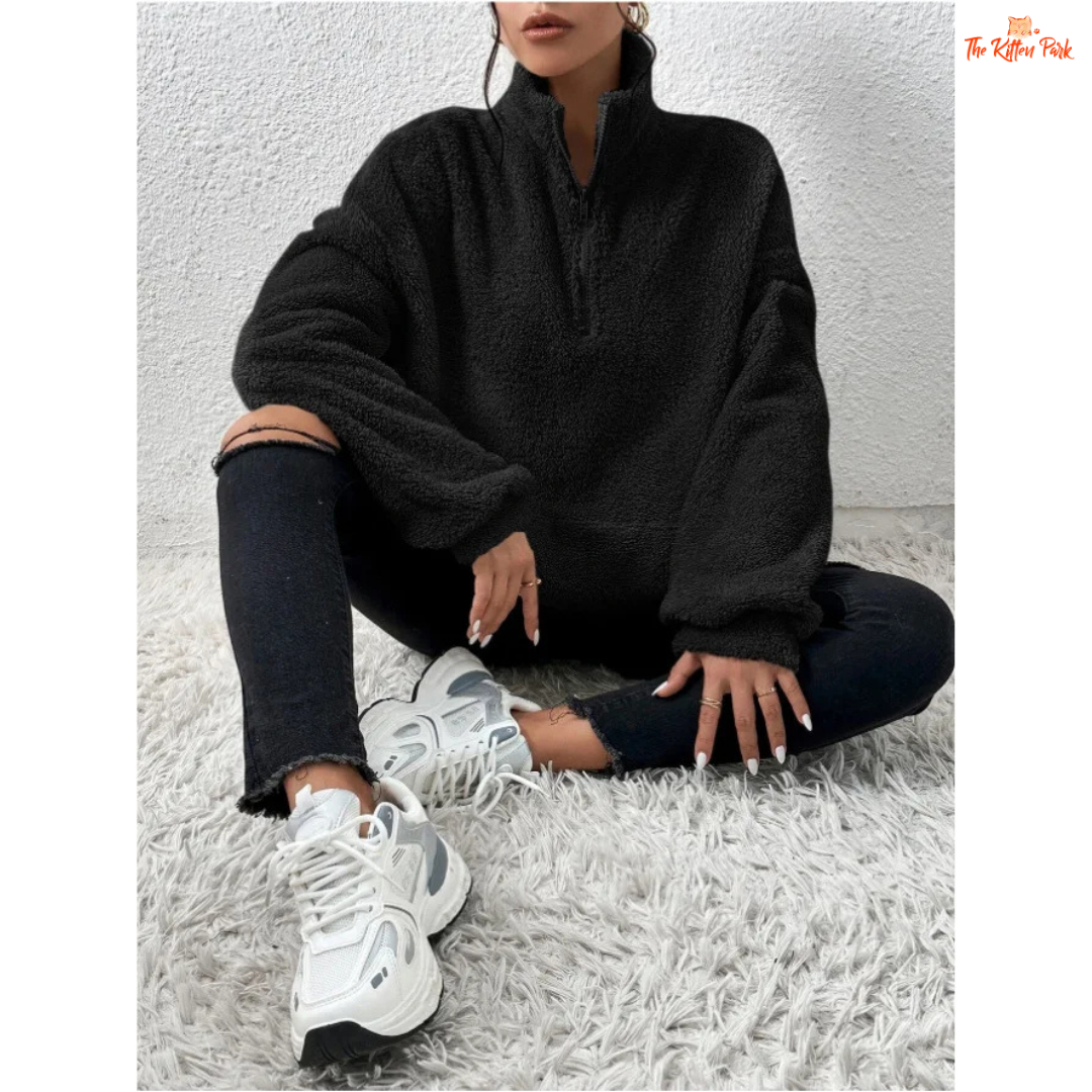 2026 Autumn Winter Women’s Velvet Hoodie, solid color plush pullover with pocket, slim fit fleece top for cozy seasonal fashion.