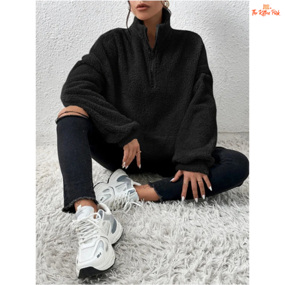 2026 Autumn Winter Women’s Velvet Hoodie, solid color plush pullover with pocket, slim fit fleece top for cozy seasonal fashion.