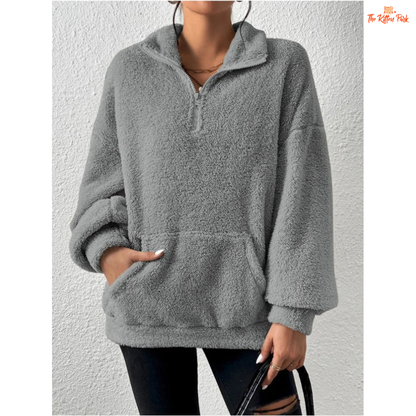 2026 Autumn Winter Women’s Velvet Hoodie, solid color plush pullover with pocket, slim fit fleece top for cozy seasonal fashion.