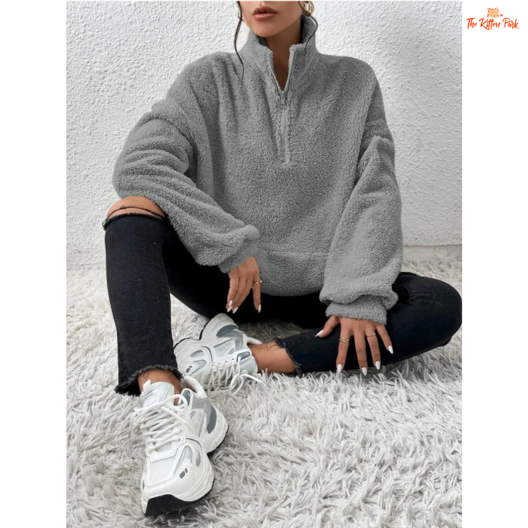 2026 Autumn Winter Women’s Velvet Hoodie, solid color plush pullover with pocket, slim fit fleece top for cozy seasonal fashion.