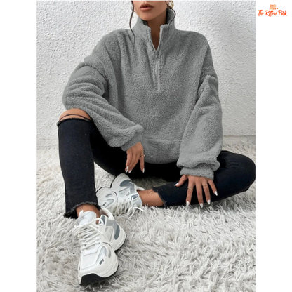 2026 Autumn Winter Women’s Velvet Hoodie, solid color plush pullover with pocket, slim fit fleece top for cozy seasonal fashion.