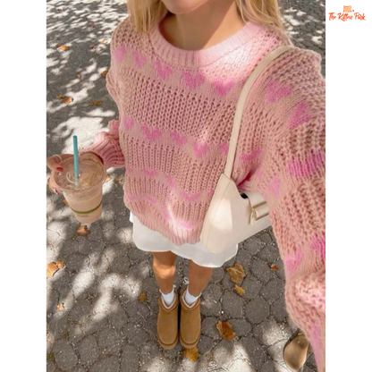 2026 Autumn Winter Women’s Woolen Knitted Top, round neck love heart sweater, slim fit, warm knit for seasonal fashion.