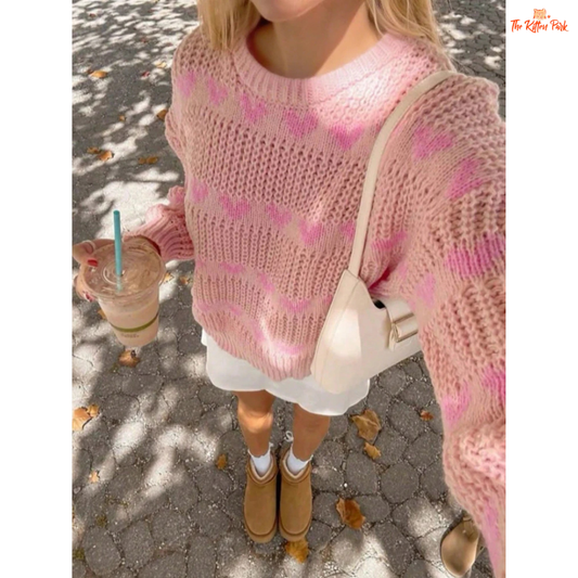 2026 Autumn Winter Women’s Woolen Knitted Top, round neck love heart sweater, slim fit, warm knit for seasonal fashion.