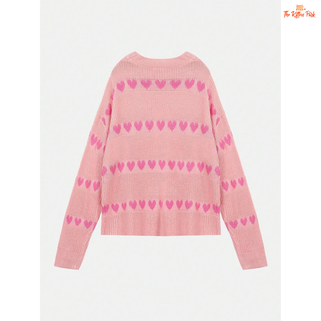 2026 Autumn Winter Women’s Woolen Knitted Top, round neck love heart sweater, slim fit, warm knit for seasonal fashion.