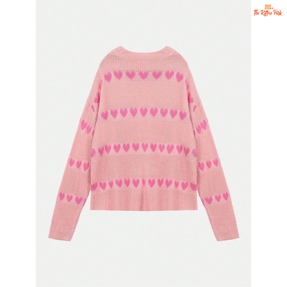 2026 Autumn Winter Women’s Woolen Knitted Top, round neck love heart sweater, slim fit, warm knit for seasonal fashion.