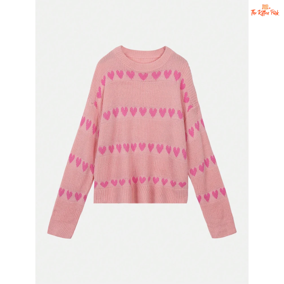2026 Autumn Winter Women’s Woolen Knitted Top, round neck love heart sweater, slim fit, warm knit for seasonal fashion.