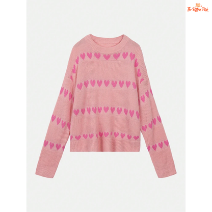 2026 Autumn Winter Women’s Woolen Knitted Top, round neck love heart sweater, slim fit, warm knit for seasonal fashion.
